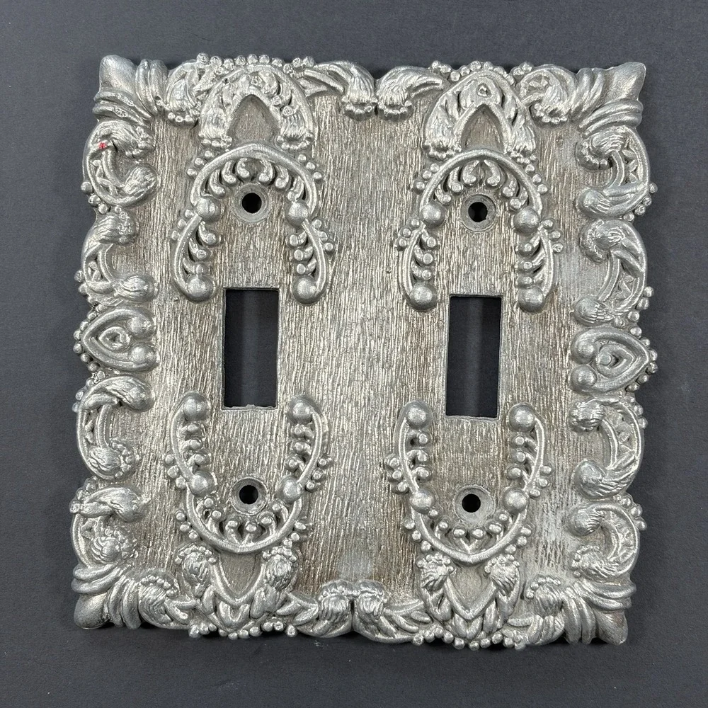 Vintage‎ Pearl Maid Ornate Metal Double-Gang Light Switch Plate